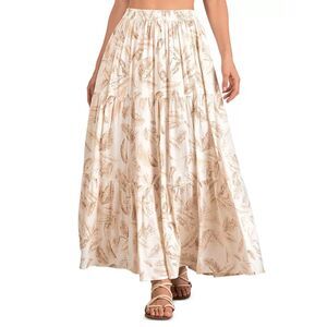Elan Lima Printed Tiered Maxi Skirt Women’s Size Medium Beige Boho Resort Wear
